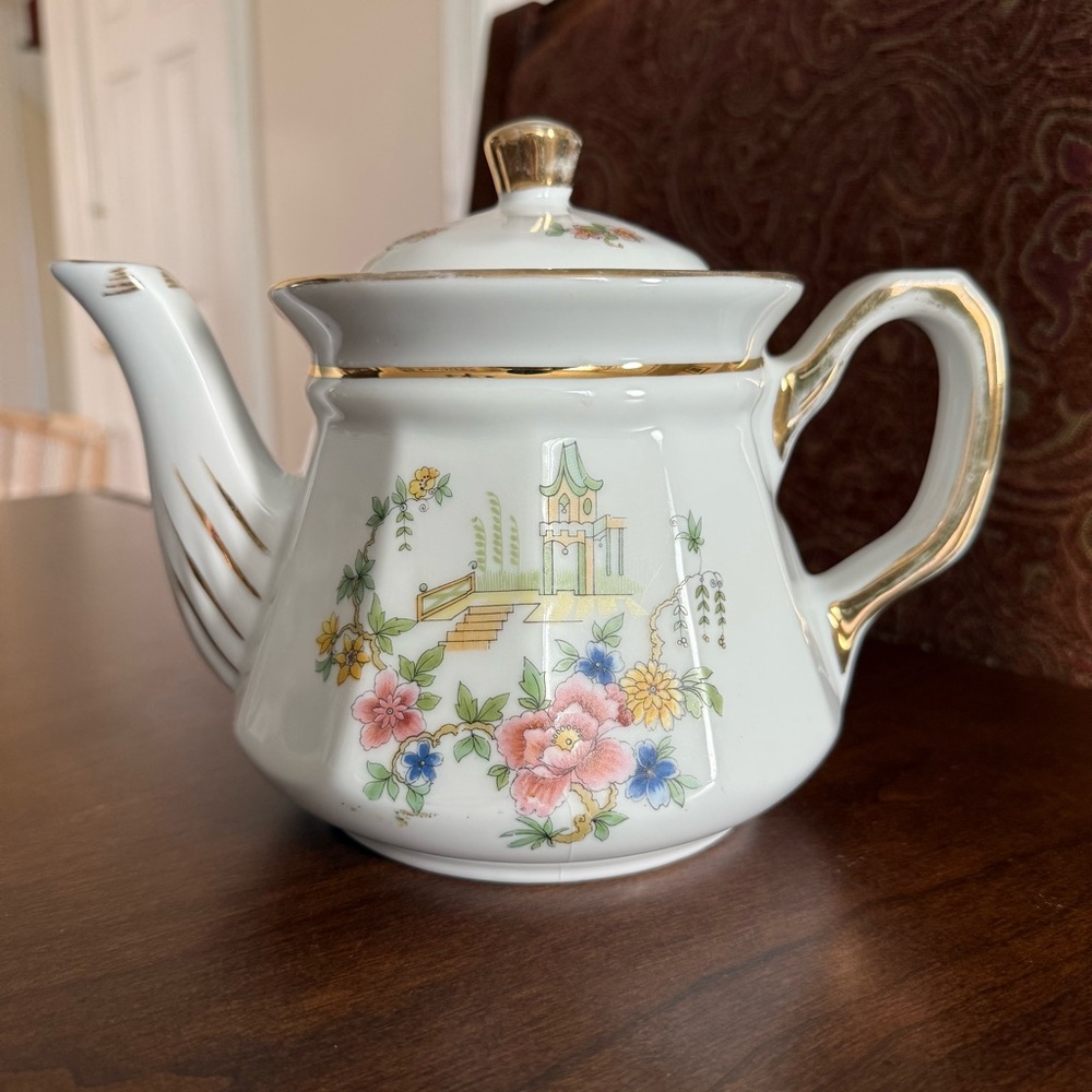 Vintage Fraunfelter China Dripco 441 Floral Porcelain Teapot with Gold Accents